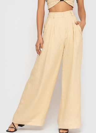 Linen Pants in Beige With High Waist
