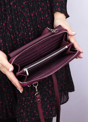 Women's Medium Handmade Zipper Crossbody Leather Wallet | Shoulder Bag for Cell Phone | Burgundy- 1001-A6 photo