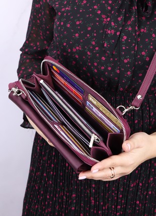 Women's Medium Zipper Leather Crossbody Bag/ Burgundy- 1001-A9 photo