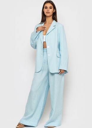 Linen Pants in Blue With High Waist5 photo