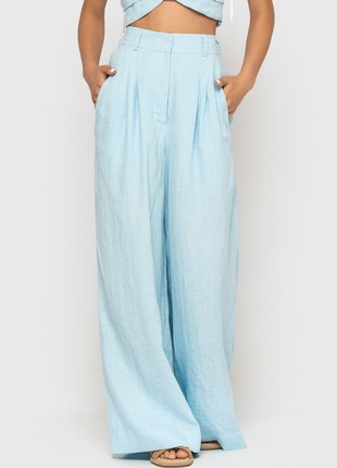 Linen Pants in Blue With High Waist1 photo