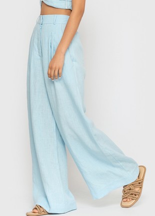 Linen Pants in Blue With High Waist2 photo