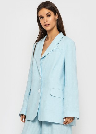 Single-breasted blue linen jacket2 photo