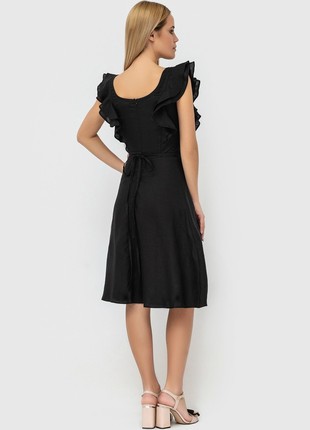 Black linen mini sundress with straps and ruffles3 photo