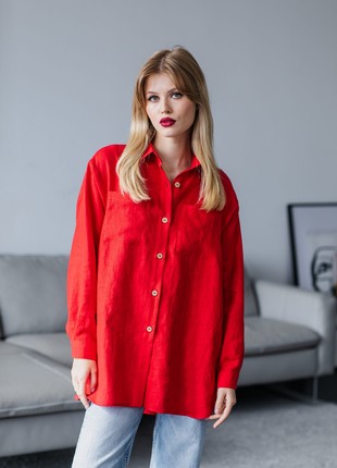 Oversized Red linen shirt1 photo