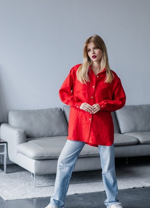 Oversized Red linen shirt4 photo