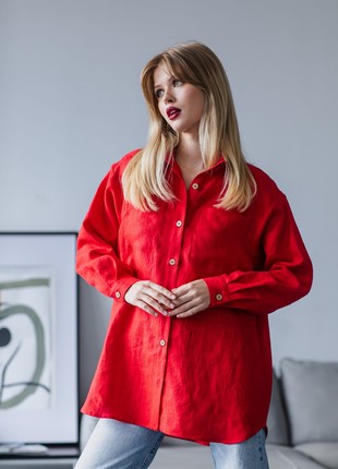 Oversized Red linen shirt8 photo