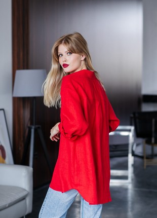 Oversized Red linen shirt5 photo