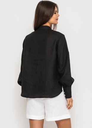 Black Linen shirt with stand-up collar and wide cuffs2 photo