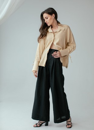 Beige linen shirt with wide cuffs and ties5 photo