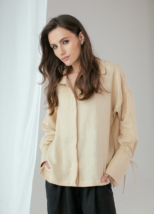 Beige linen shirt with wide cuffs and ties1 photo