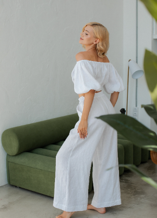 Set of white linen top and trousers6 photo