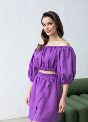 Lilac linen top and skirt set6 photo
