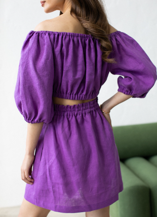 Lilac linen top and skirt set9 photo