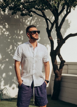 Men's dark blue linen shorts2 photo