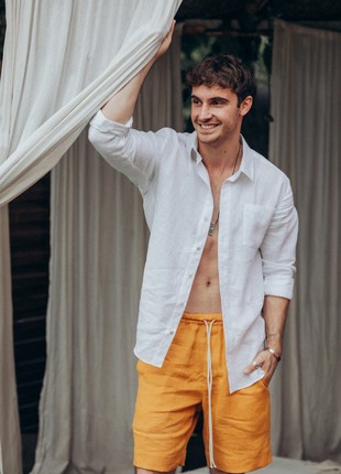 Men's mustard linen shorts1 photo