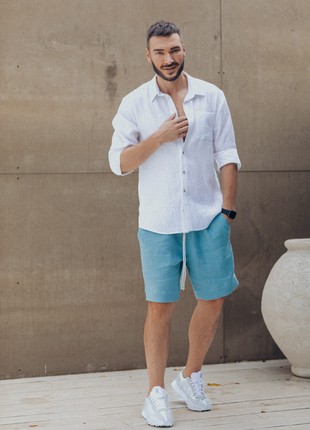 Men's turquoise linen shorts2 photo