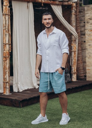 Men's turquoise linen shorts3 photo