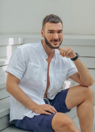 Men's t-shirt made of white linen4 photo