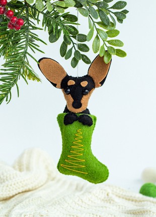 Christmas dog in sock ornament