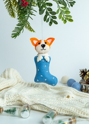 Christmas dog in sock ornament2 photo
