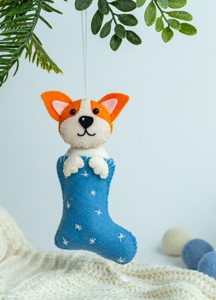 Christmas dog in sock ornament4 photo