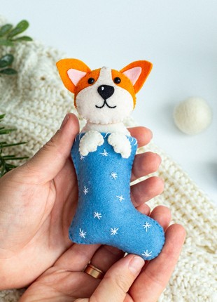 Christmas dog in sock ornament3 photo