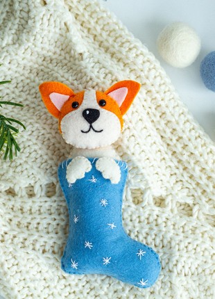 Christmas dog in sock ornament7 photo