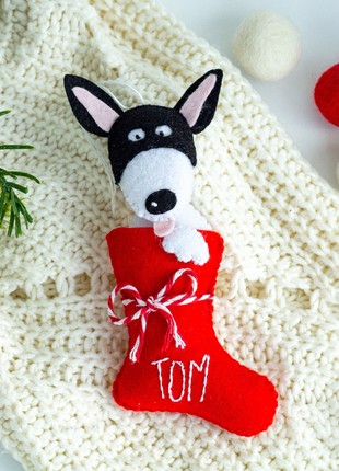 Christmas dog in sock ornament7 photo
