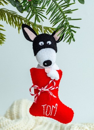 Christmas dog in sock ornament2 photo