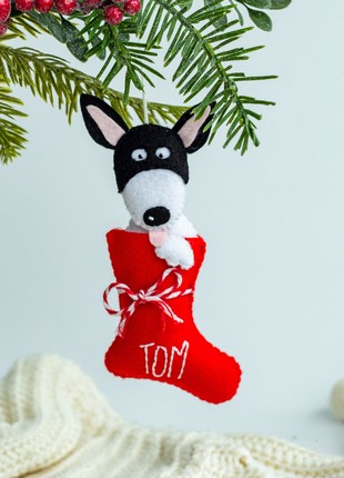 Christmas dog in sock ornament1 photo