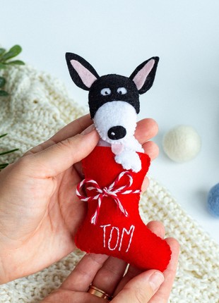 Christmas dog in sock ornament3 photo