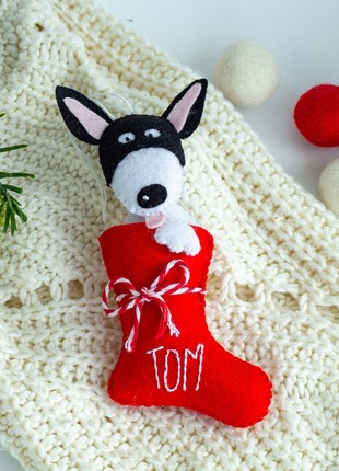 Christmas dog in sock ornament5 photo