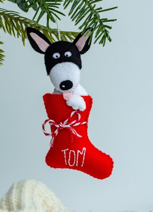 Christmas dog in sock ornament6 photo
