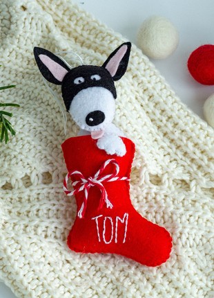 Christmas dog in sock ornament8 photo