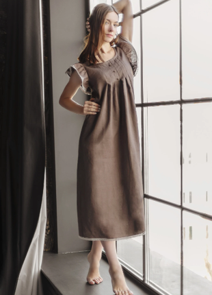 Brown Linen nightgown with lace
