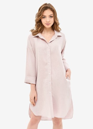 Dusty Rose Linen Shirt Dress With Coconut Buttons