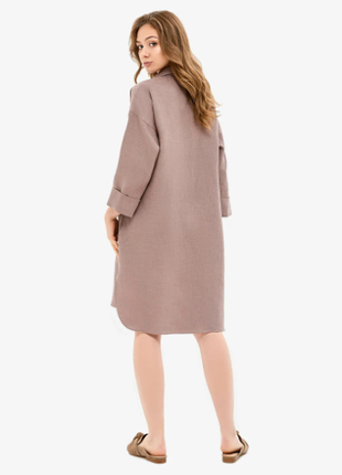 Mocha Linen Shirt Dress With Coconut Buttons6 photo