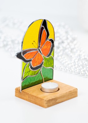 Monarch butterfly stained glass candle holder2 photo