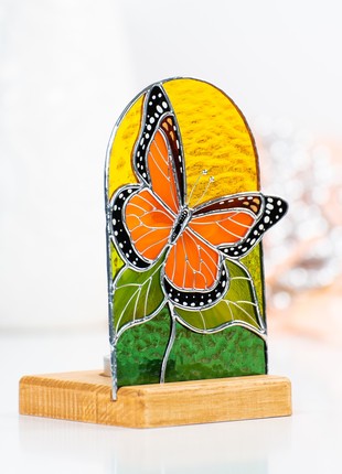 Monarch butterfly stained glass candle holder5 photo