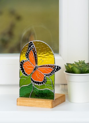 Monarch butterfly stained glass candle holder1 photo