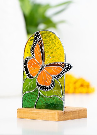 Monarch butterfly stained glass candle holder6 photo