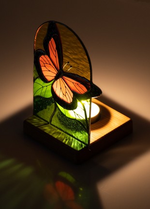 Monarch butterfly stained glass candle holder3 photo