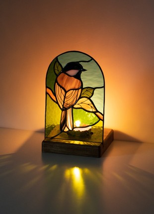 Bird stained glass candle holder5 photo