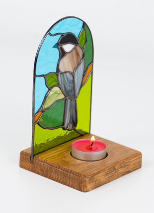 Bird stained glass candle holder3 photo