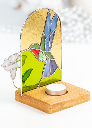 Hummingbird stained glass candle holder2 photo