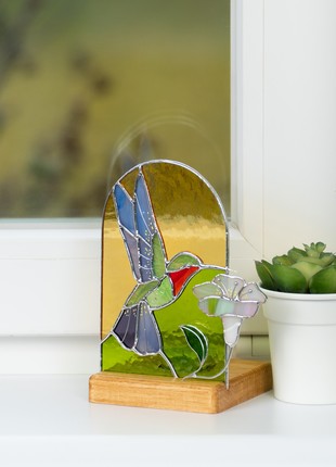 Hummingbird stained glass candle holder4 photo