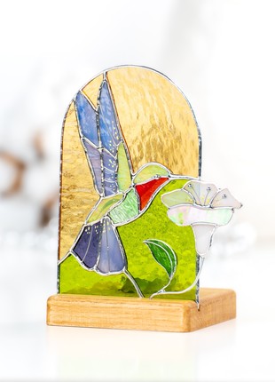Hummingbird stained glass candle holder3 photo