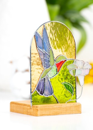 Hummingbird stained glass candle holder1 photo