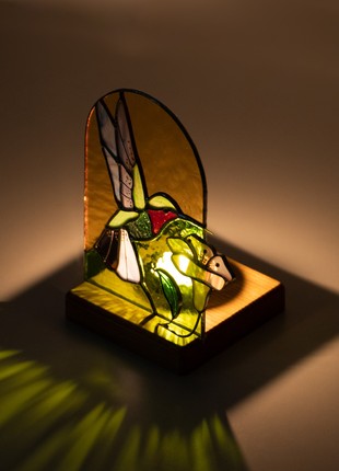 Hummingbird stained glass candle holder5 photo